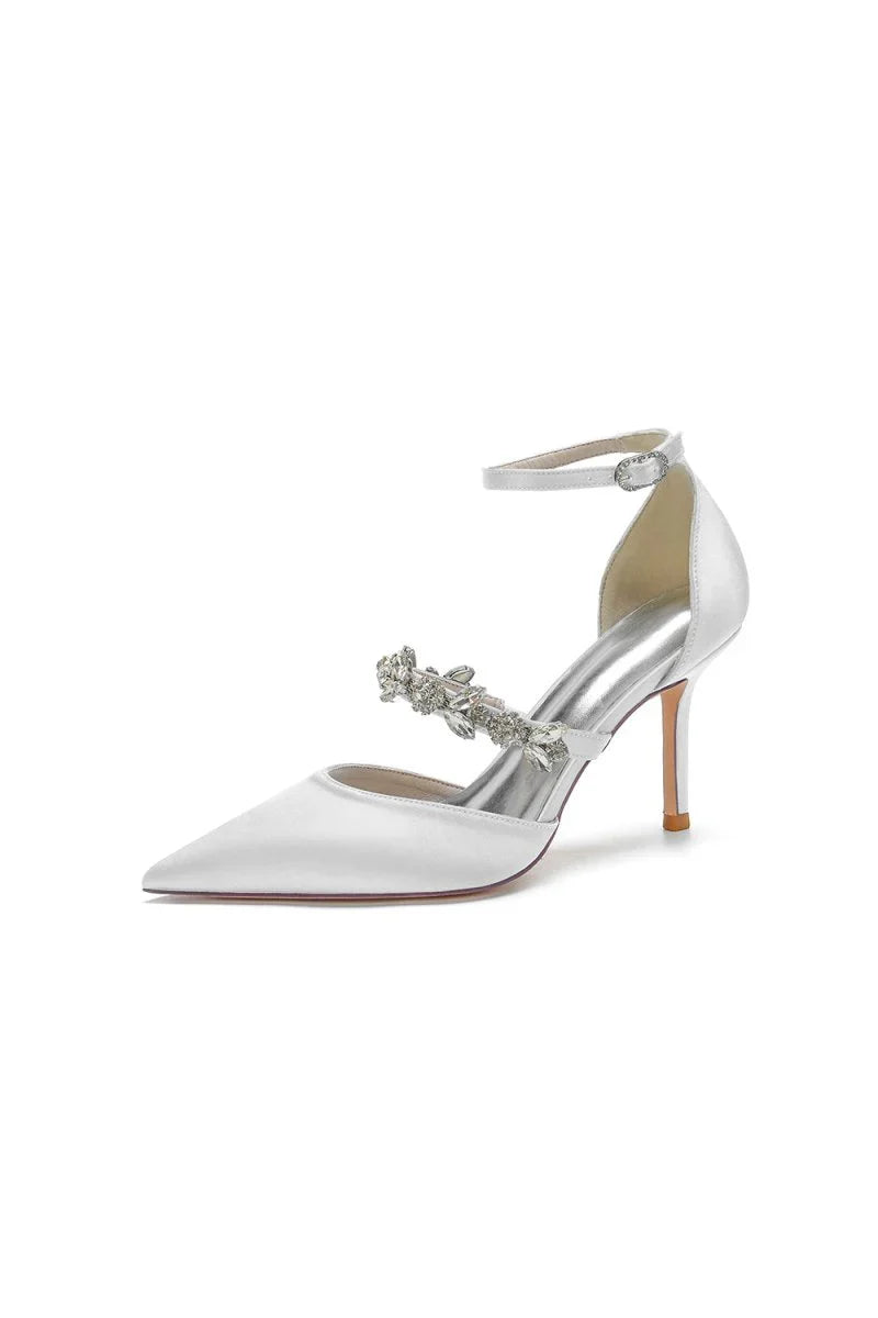 Satin High Heels with Rhinestone Strap