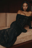 black off shoulder floral lace maxi dress