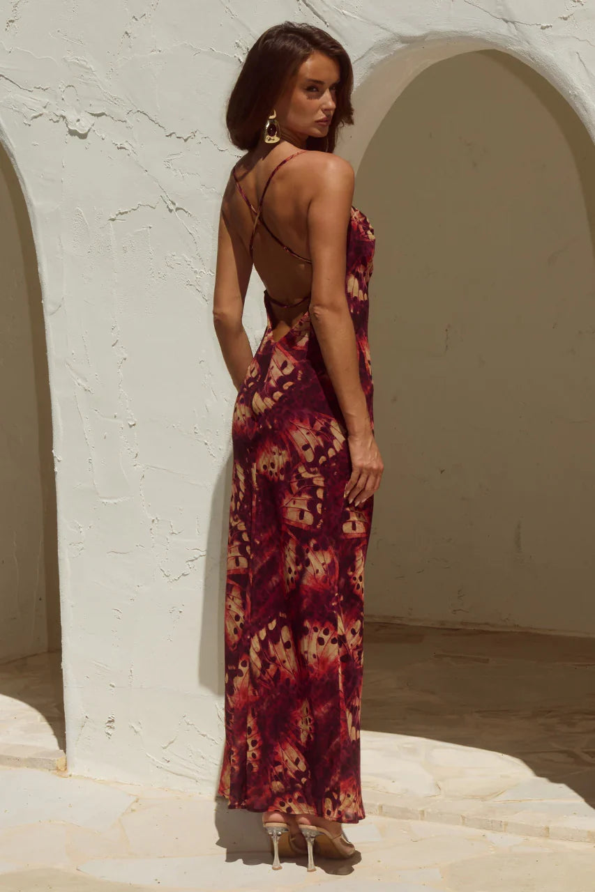 BENITO COWL CROSS BACK MAXI DRESS ELIANA RED