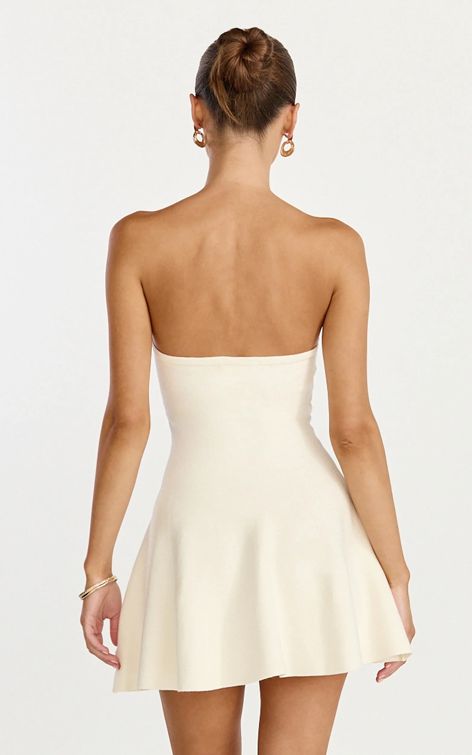 Roselisse Mini Dress Strapless Sweetheart Fit Flare Mini Dress in Cream