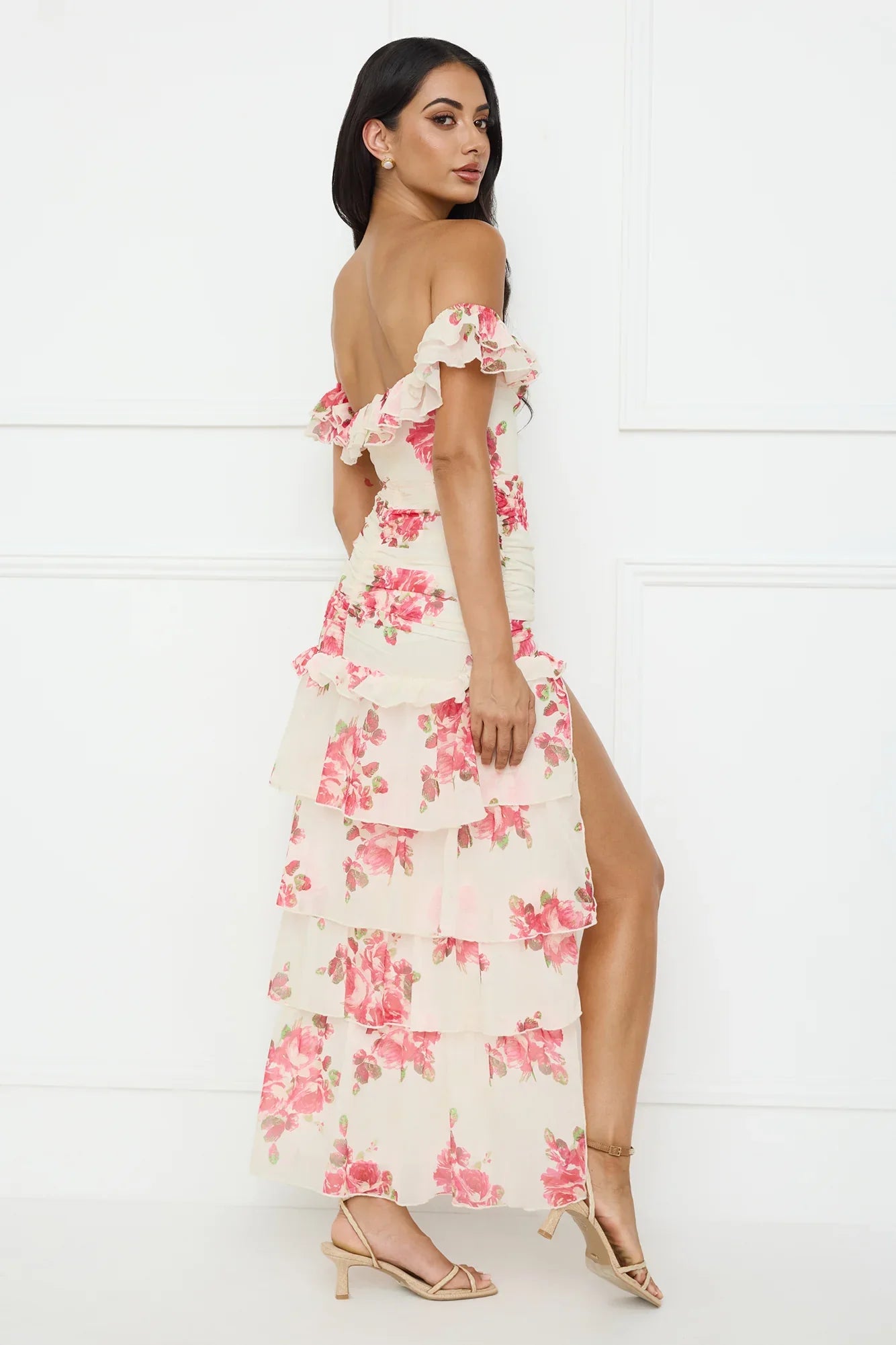 Floralicious Off Shoulder Maxi Dress Cream