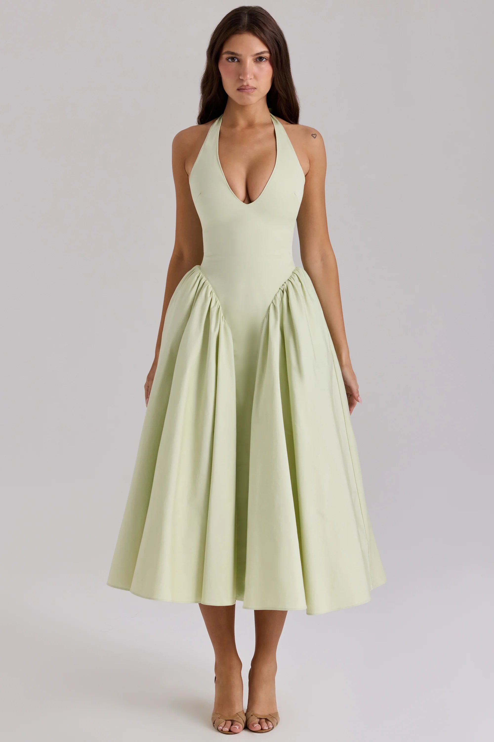 pistachio cotton halter midi sundress