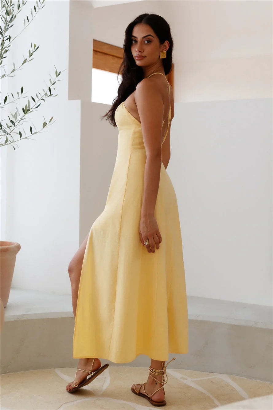 Shes Captivating Midi Dress Yellow