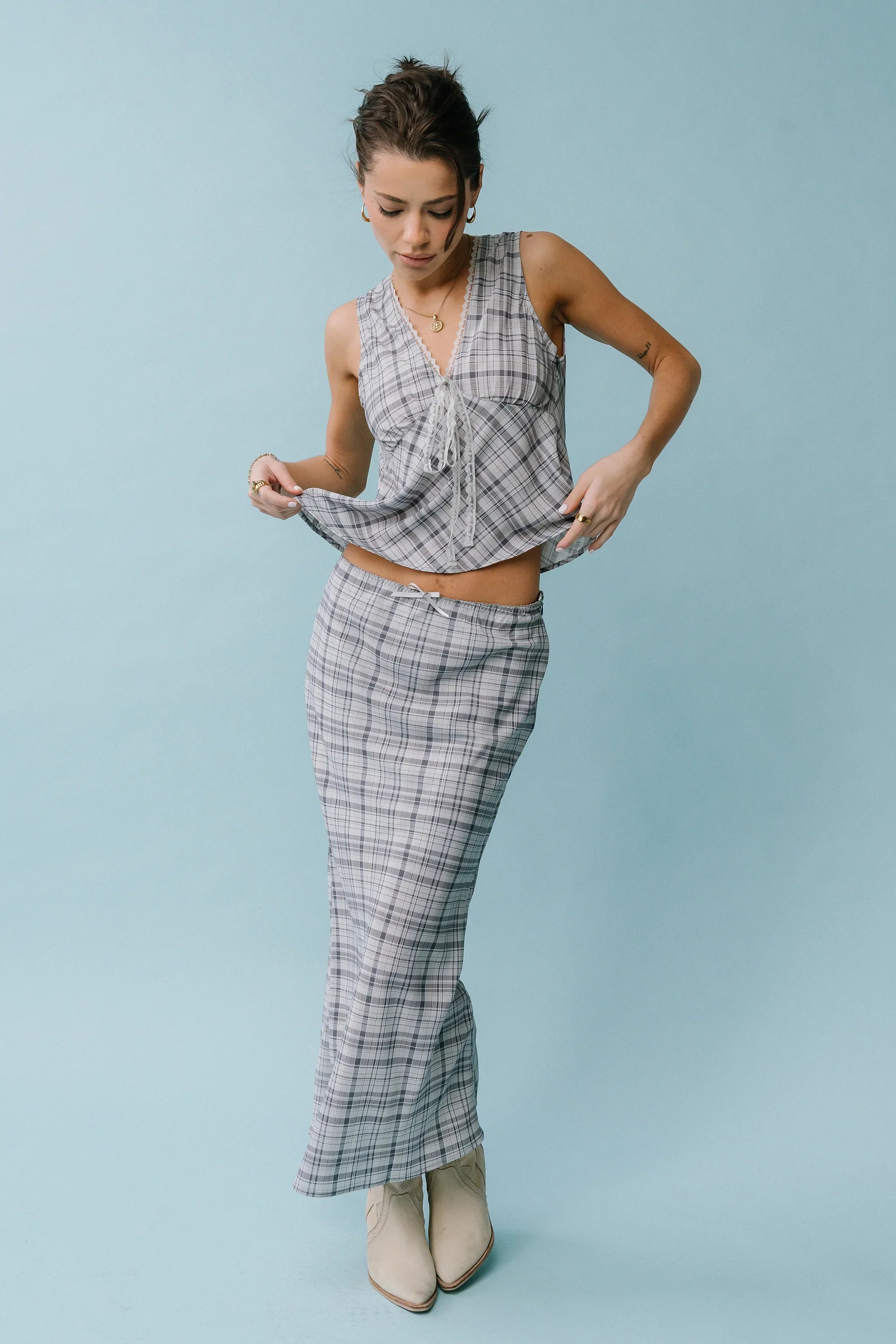 Jenna Plaid Maxi Skirt in Blue