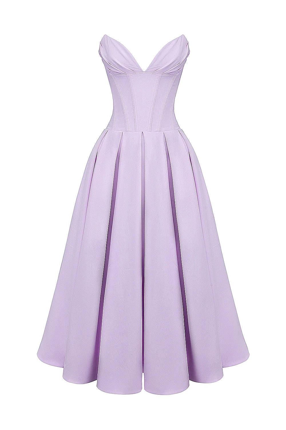 orchid twill strapless tulle midi dress