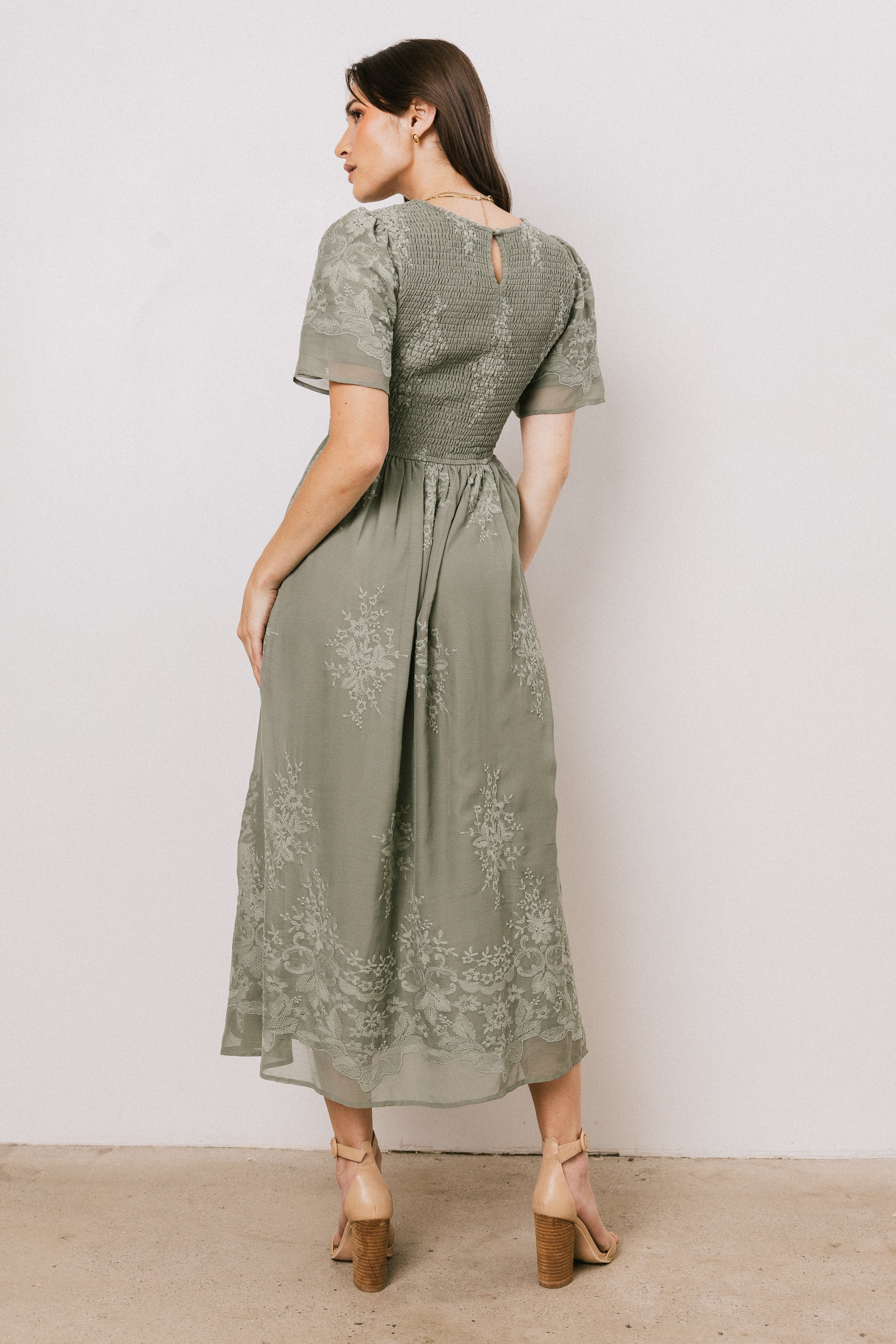 Alora Embroidered Dress in Sage