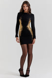 black gold foil print mini dress