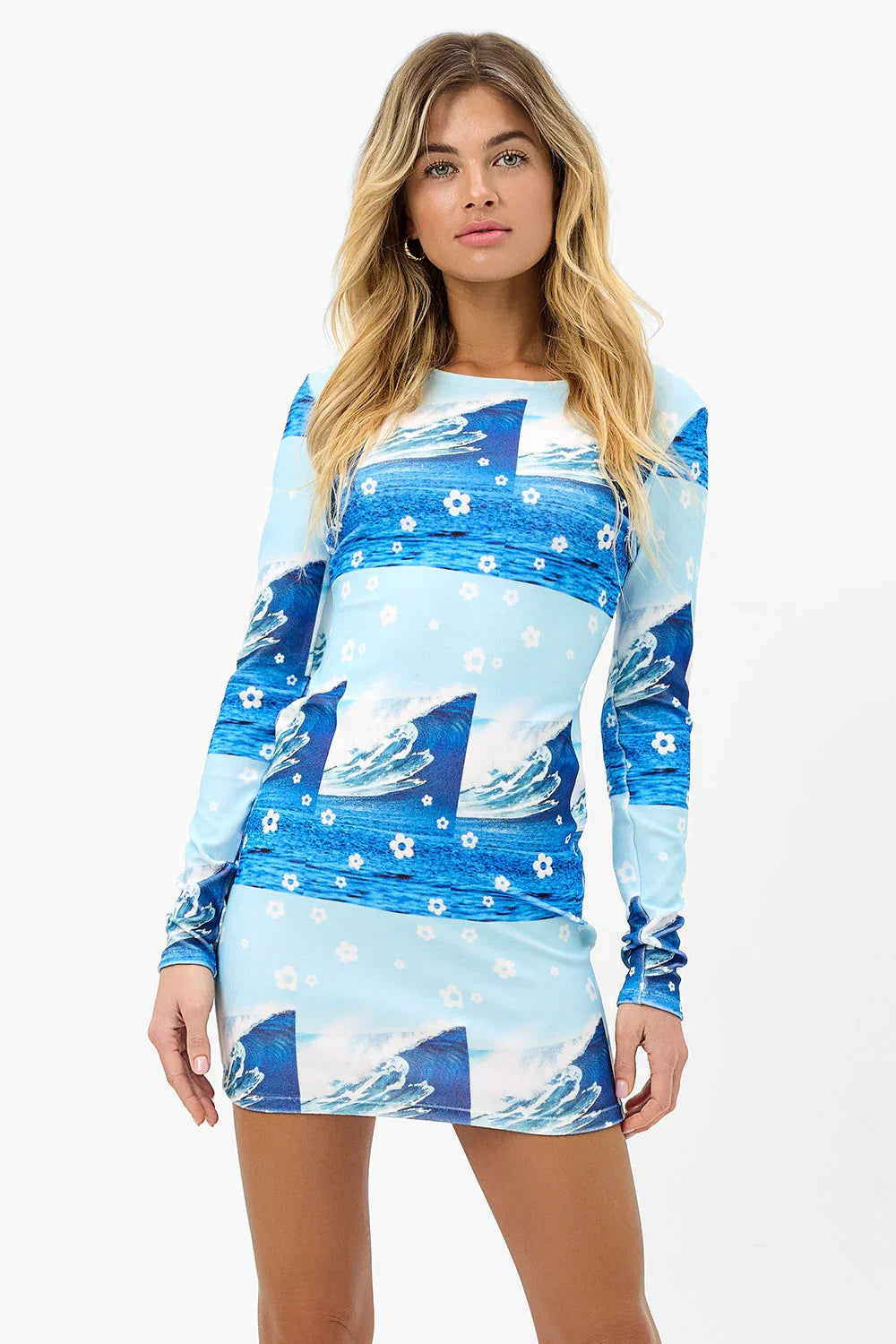 Boz Terry Long Sleeve Dress Blue Tides