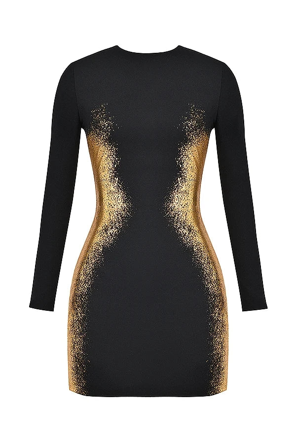 black gold foil print mini dress