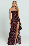 Violeta Maxi Dress Corset Front Burnout Dress in Wine