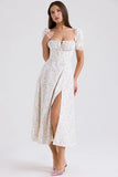 white posy print cotton puff sleeve midi sundress