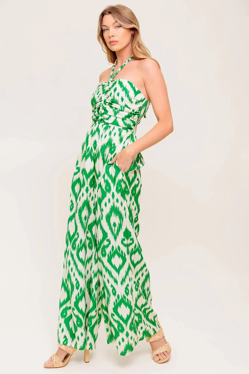 PENNY GREEN BRAIDED HALTER JUMPSUIT
