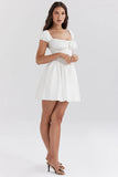 white cotton gathered mini dress