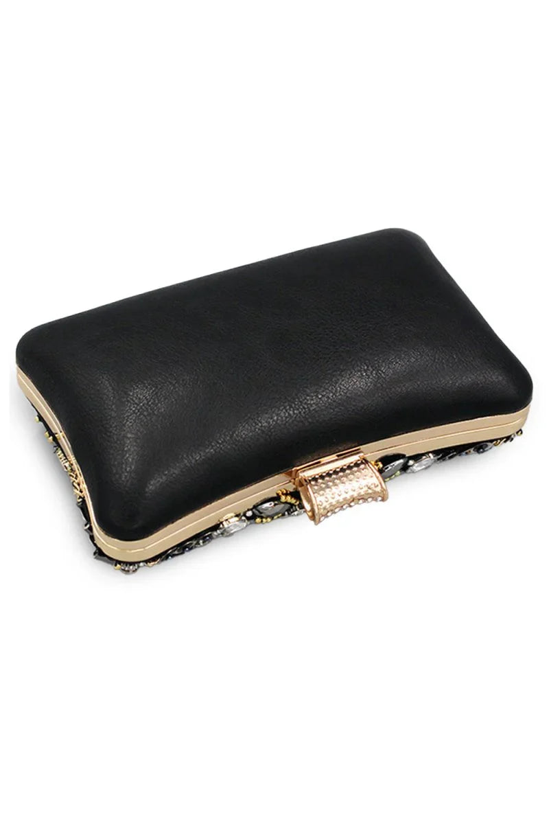 Black Beaded Shoulder Chain Evening Clutch