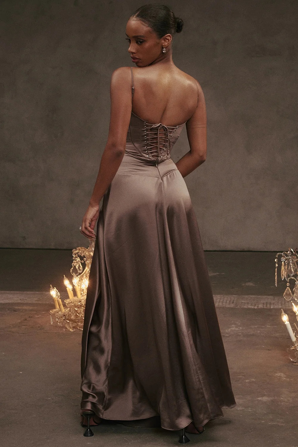 smoke lace up maxi dress