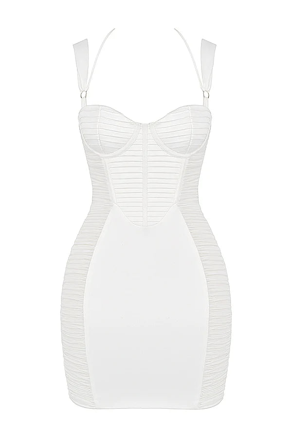 white ruched corset mini dress