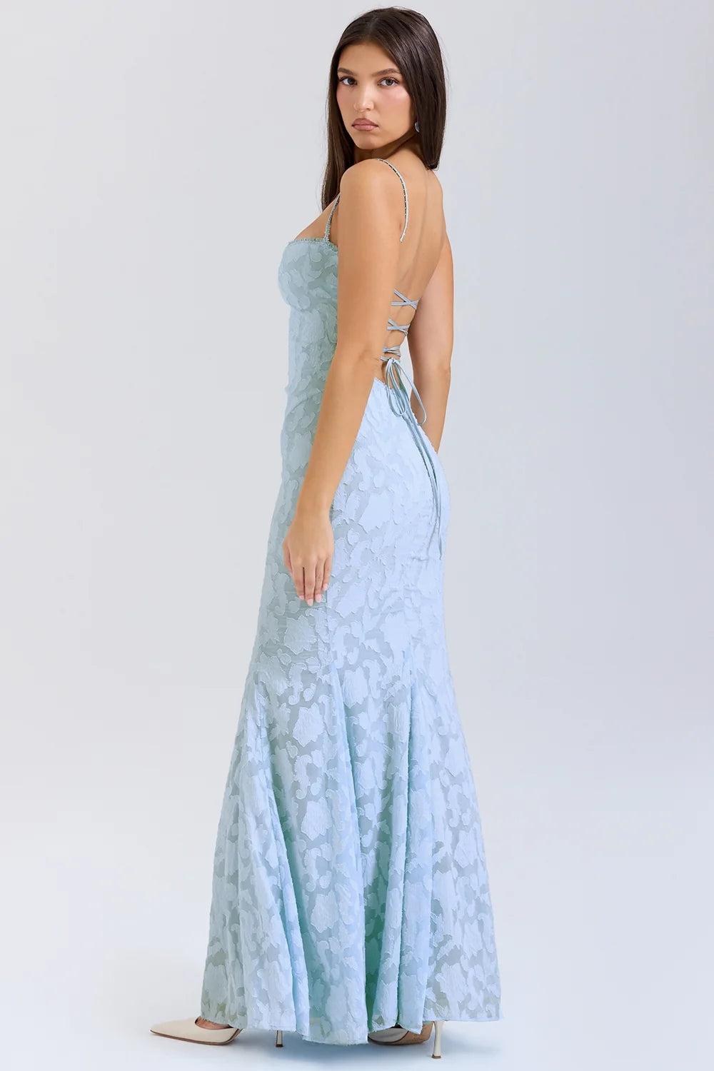 bluebell lace up back maxi dress