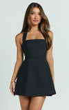 Dante Mini Dress Halter Neck Tie Tulip Skirt Dress in Black