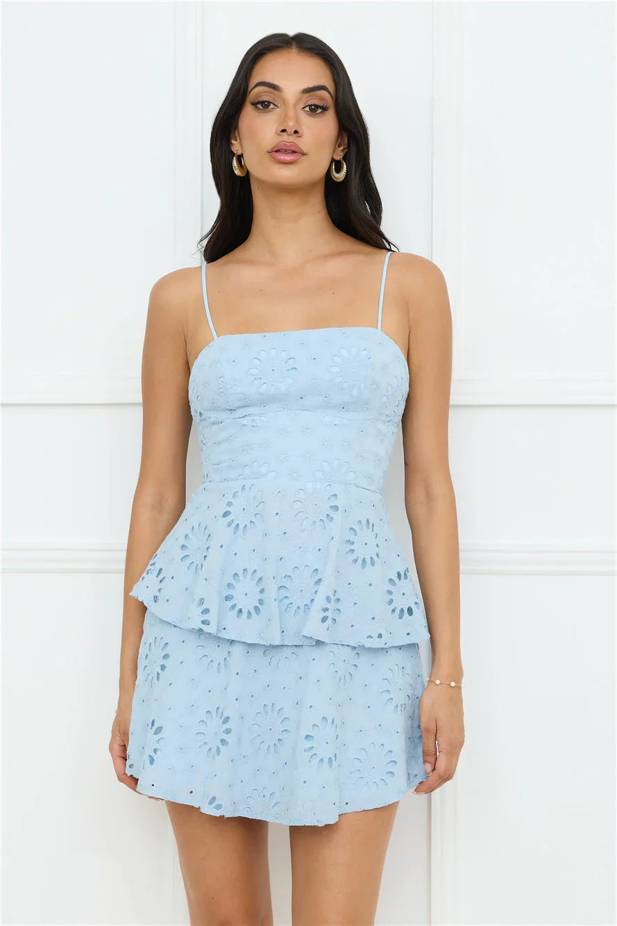 Morningside Embroidered Mini Dress Blue