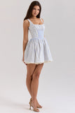 blue striped pintucked mini dress