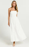 Polly Midi Dress Strapless Ruched Dress in White