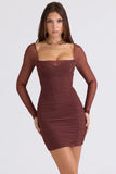 mocha mesh long sleeve mini dress
