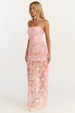 Lima Maxi Dress Strapless Floral Embellished Column Dress in Pink