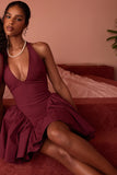 wine halter mini dress