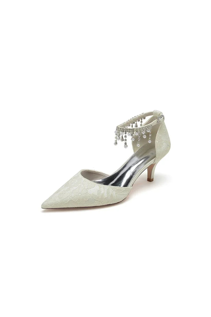 Pointed Toe Pearl Chain Strap High Heels