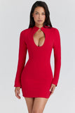 red crepe keyhole silhouette mini dress