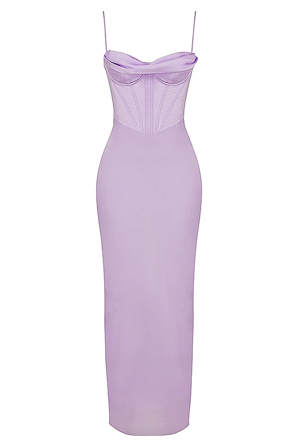 lavender corset maxi dress