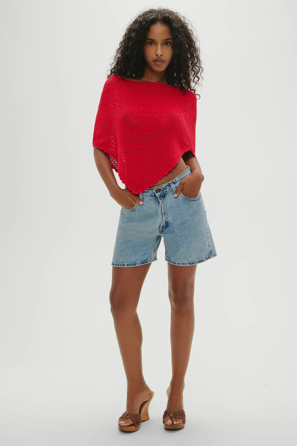 Sophie Crochet Poncho Red Rose