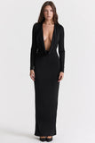 black draped maxi dress