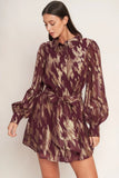 METALLIC MUSE BURGUNDY LONG SLEEVE MINI DRESS FINAL SALE