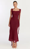 Rosha Midi Dress Ruffle Strap Dress in Wine