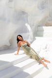 NYC Nightlife Satin Maxi Dress Khaki