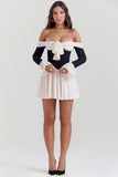black cream off shoulder dress