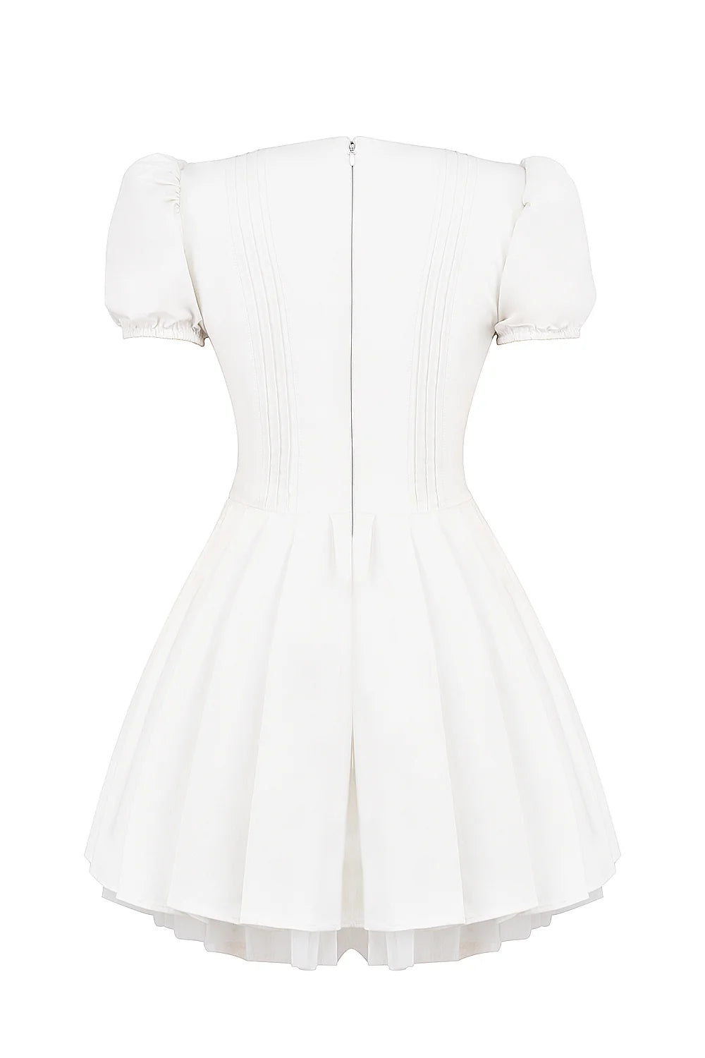 white pleated cotton mini dress