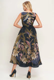 FOLIAGE WHISPER BLACK MIDI DRESS