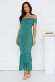Tanisha Off Shoulder Mesh Midi Dress Green