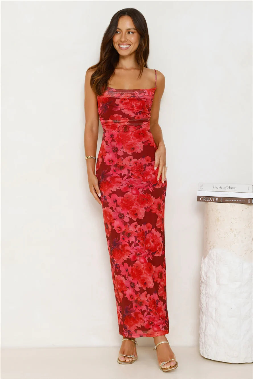 Fabulous Details Mesh Maxi Dress Red