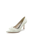 Pointed Toe Crystal Pearl Flower Heels