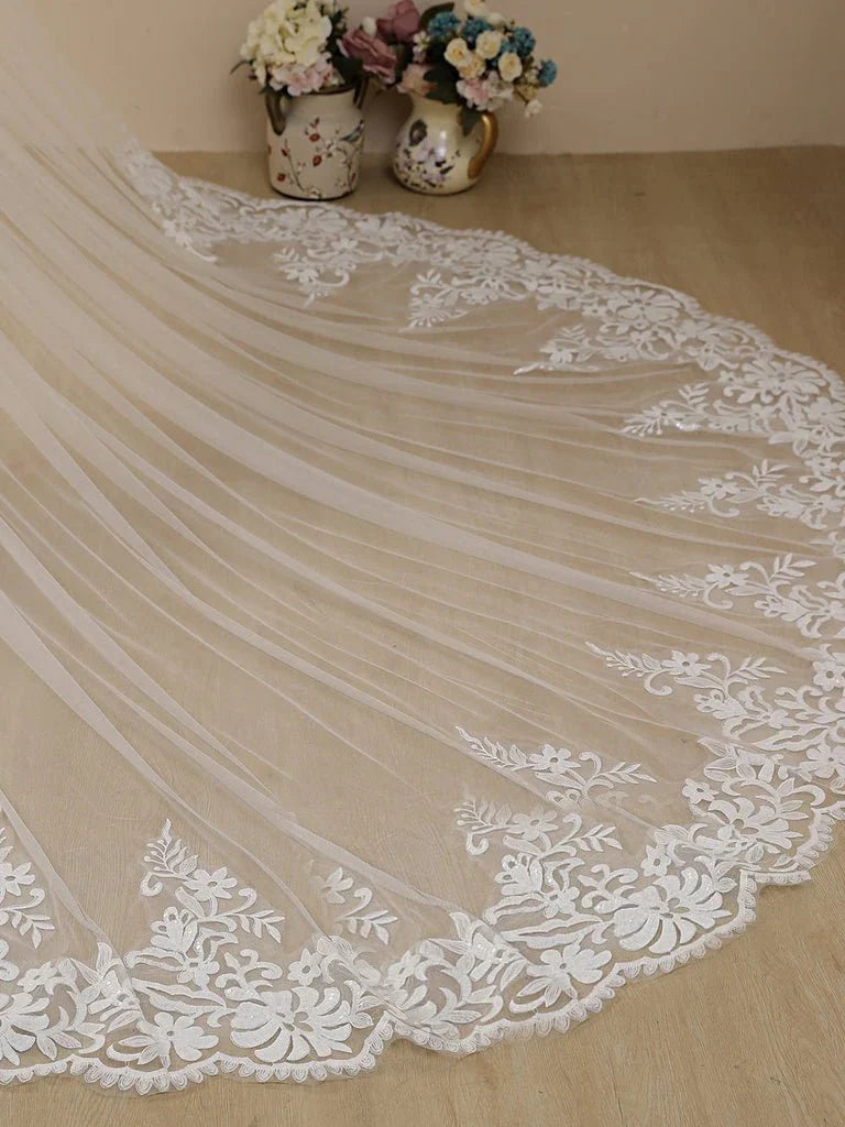 Vintage Flower Lace Cathedral Veil Bridal Veil Wedding Veil