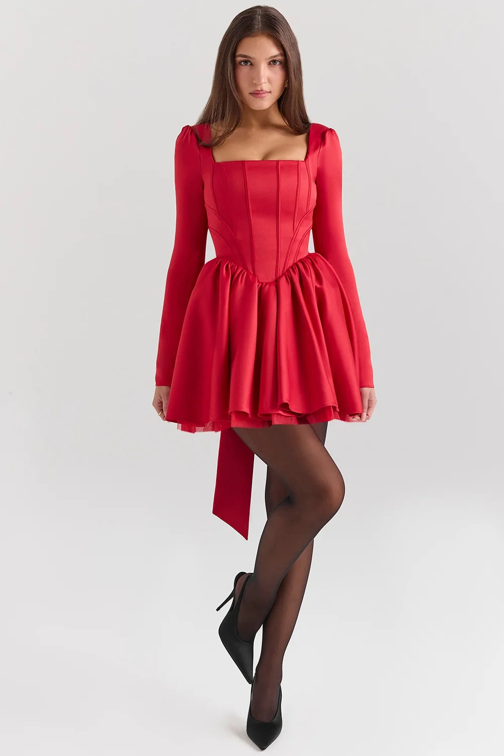 holly red removable bow tulle mini dress sale