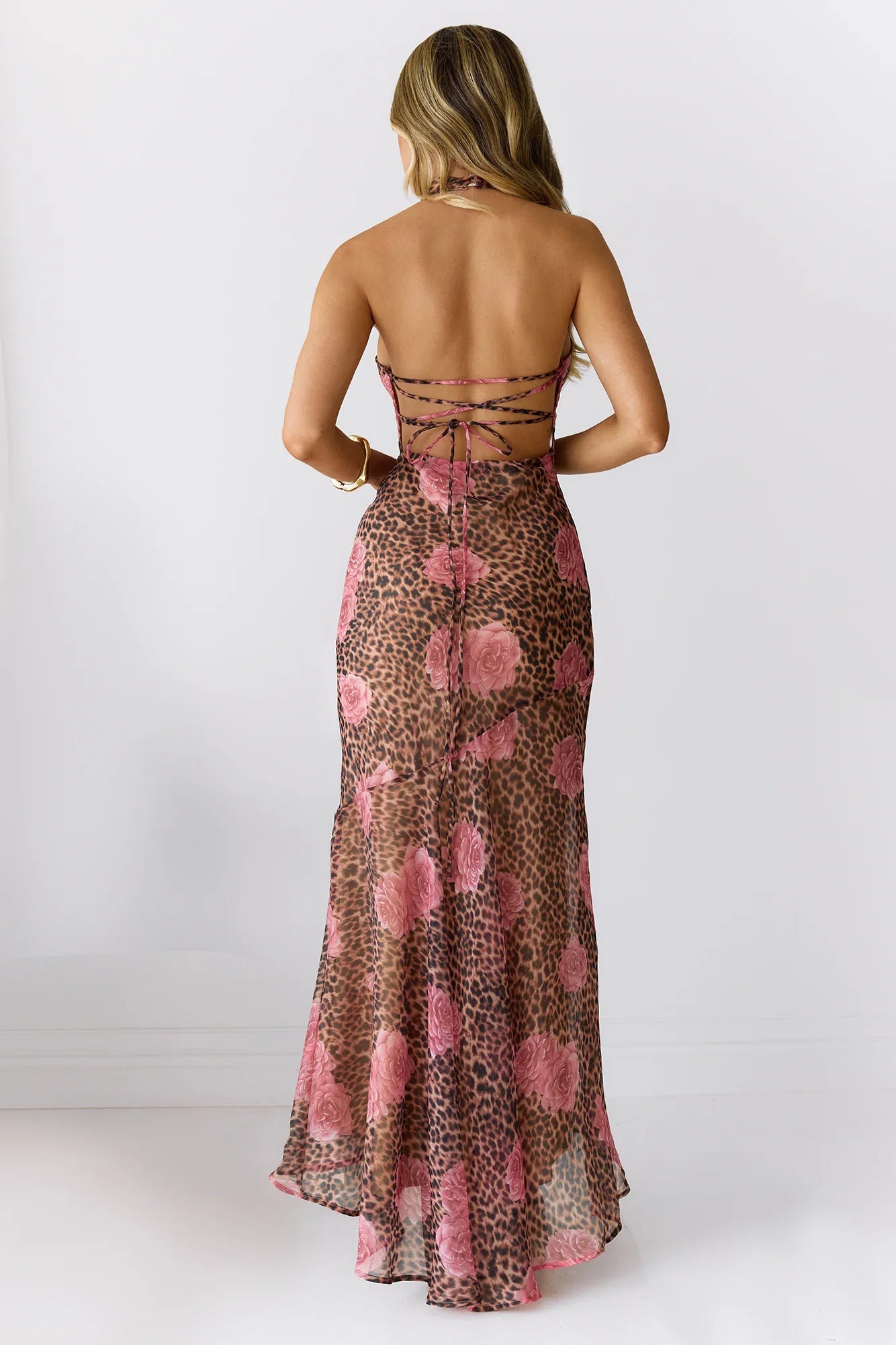 Savanna Rose Halter Maxi Dress Leopard