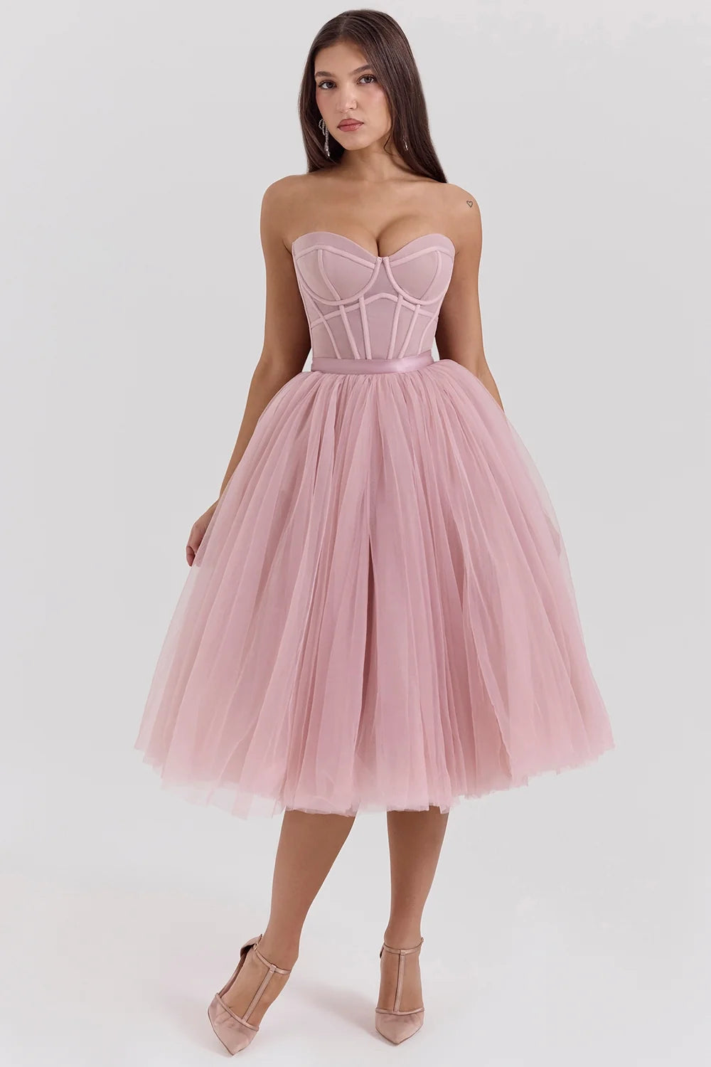 french rose tulle midi dress sale