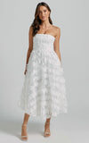 Rheiva Midi Dress Strapless 3D Embroidery Midi Dress in White