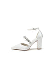 Satin Pointed Toe Rhinestone Strappy Chunky Heels