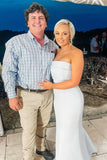 Strapless Aqua Blue Mermaid Satin Long Bridesmaid Dress