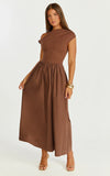 Jhamie Midi Dress One Shoulder Contrast Skirt Dress in Chocolate